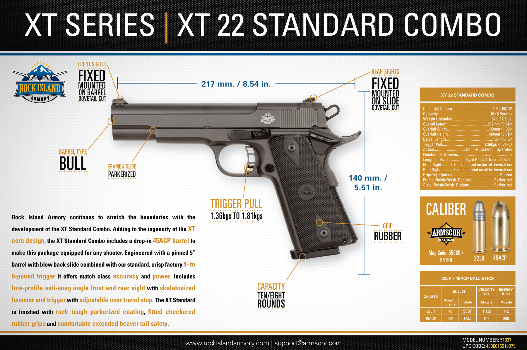 XT 22 Standard Combo 22LR/45ACP 8rd/10rd